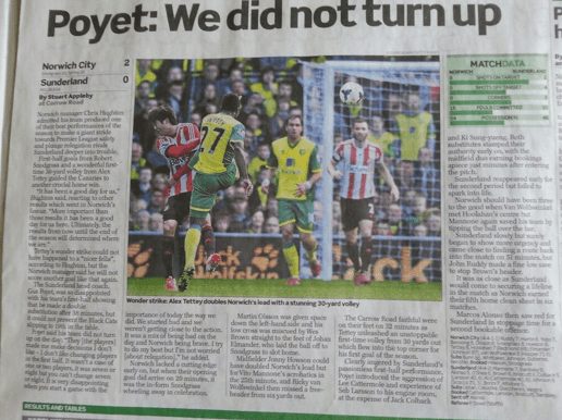 My Sunday Telegraph match report, covering Norwich's home encounter with Sunderland (March 2013)
